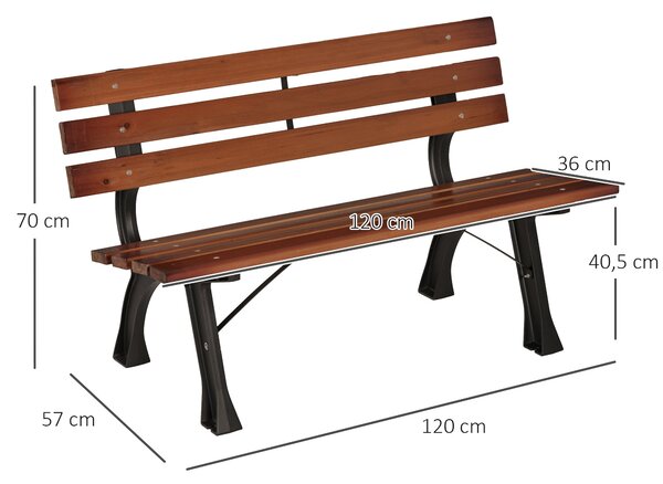 Zahradní lavice Outsunny pro 2 osoby v hliníku a dřevěných latích, rozměry 120L x 57W x 70H cm | Aosom