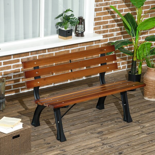 Zahradní lavice Outsunny pro 2 osoby v hliníku a dřevěných latích, rozměry 120L x 57W x 70H cm | Aosom