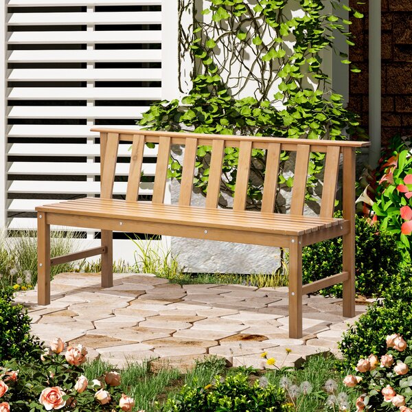 Outsunny Zahradní Lavice pro 3 Osoby, Dřevěná Lavice se Štěrbinovým Opěradlem na Terasu, Balkon, Zatížení 360 kg, 144x60x77 cm, Přírodní | Aosom