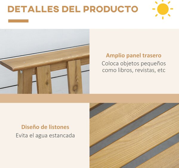 Outsunny Zahradní Lavice pro 3 Osoby, Dřevěná Lavice se Štěrbinovým Opěradlem na Terasu, Balkon, Zatížení 360 kg, 144x60x77 cm, Přírodní | Aosom