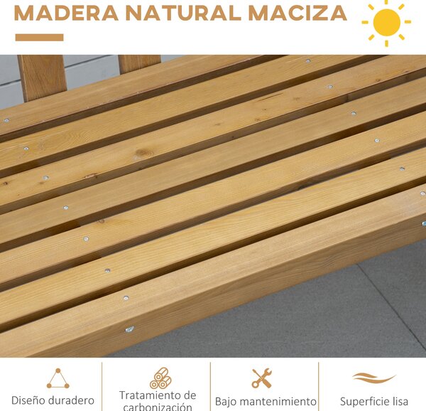 Outsunny Zahradní Lavice pro 3 Osoby, Dřevěná Lavice se Štěrbinovým Opěradlem na Terasu, Balkon, Zatížení 360 kg, 144x60x77 cm, Přírodní | Aosom