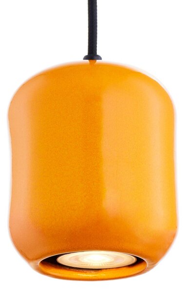 SIGMA Závěsné světlo Ceramic Barell, délka 10 cm, oranžová keramika/ocel, Žlutá / oranžová, Obývací pokoj / jídelna, Keramika