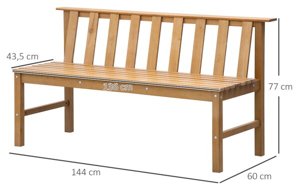 Outsunny Zahradní Lavice pro 3 Osoby, Dřevěná Lavice se Štěrbinovým Opěradlem na Terasu, Balkon, Zatížení 360 kg, 144x60x77 cm, Přírodní | Aosom