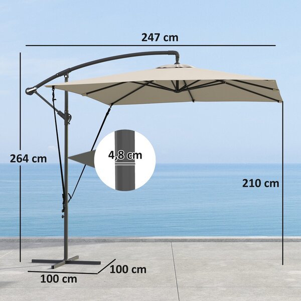 Zahradní slunečník Outsunny Eccentric 246x246 cm s křížovou základnou a ochranným obalem, nastavitelné kličkové mechanismy a UV ochrana 50+ | Aosom