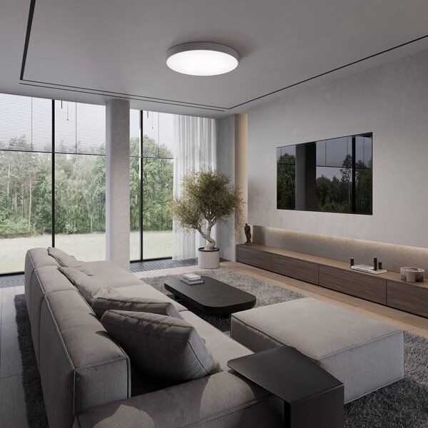 TEMAR LIGHTING Stropní světlo Cleo 600, Ø 60 cm šedé, stmívatelný, Hliník / šedá / zinek, Obývací pokoj / jídelna, kov, Moderní