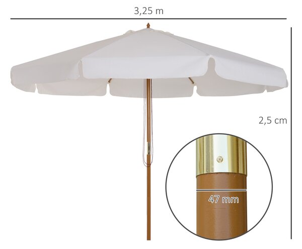 Zahradní slunečník Outsunny Ø325 cm s kladkovým systémem a větranou střechou, 8 bambusovými žebry a dřevěným sloupem, na terasu nebo zahradu, béžový |