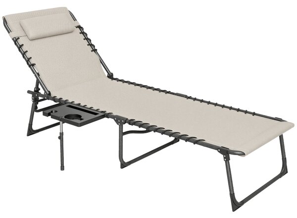 Outsunny Skládací Sluneční Lehátko do Zahrady s Nastavitelným Opěradlem, Podhlavníkem, Boční Kapsou a Táckem, Ocelový Rám, Nosnost 120 kg, 190x60x31 c