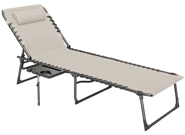 Outsunny Skládací Sluneční Lehátko do Zahrady s Nastavitelným Opěradlem, Podhlavníkem, Boční Kapsou a Táckem, Ocelový Rám, Nosnost 120 kg, 190x60x31 c