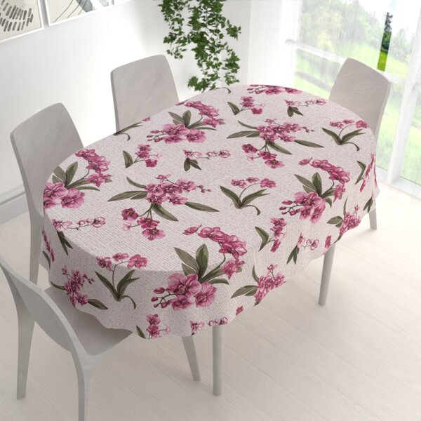 Biante Bavlněný oválný ubrus Sandra SA-635 Růžovofialové orchideje na bílém 50x100 cm