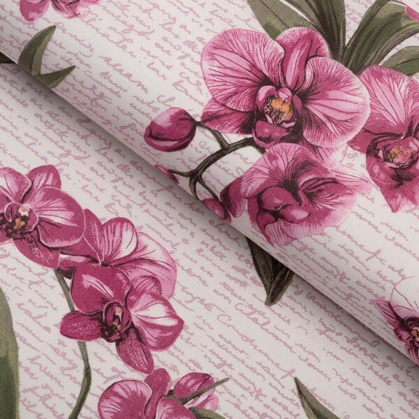 Biante Bavlněný povlak na polštář s lemem Sandra SA-635 Růžovofialové orchideje na bílém 30 x 50 cm