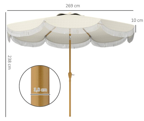 Patio slunečník Outsunny Ø269 cm se sklopným ramenem a kličkou, UV30+ ochrana pro terasu béžový | Aosom