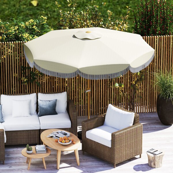 Patio slunečník Outsunny Ø269 cm se sklopným ramenem a kličkou, UV30+ ochrana pro terasu béžový | Aosom