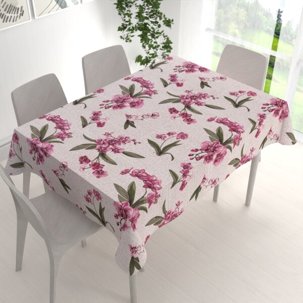Biante Bavlněný obdélníkový ubrus Sandra SA-635 Růžovofialové orchideje na bílém 50x100 cm