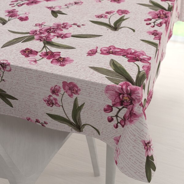 Biante Bavlněný obdélníkový ubrus Sandra SA-635 Růžovofialové orchideje na bílém 50x100 cm