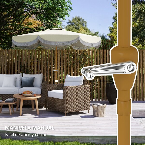 Patio slunečník Outsunny Ø269 cm se sklopným ramenem a kličkou, UV30+ ochrana pro terasu béžový | Aosom