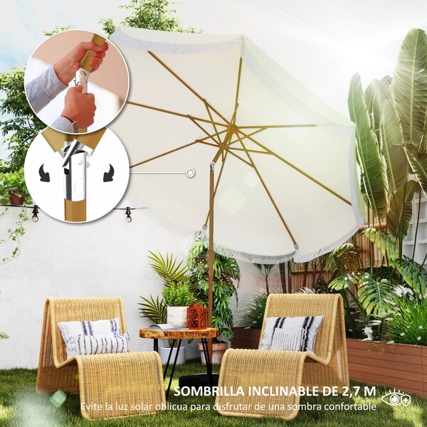 Patio slunečník Outsunny Ø269 cm se sklopným ramenem a kličkou, UV30+ ochrana pro terasu béžový | Aosom