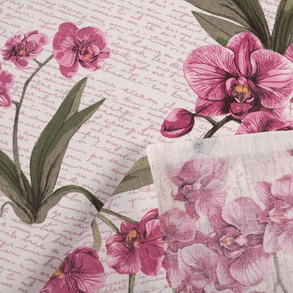 Biante Bavlněný závěs Sandra SA-635 Růžovofialové orchideje na bílém 150x140 cm
