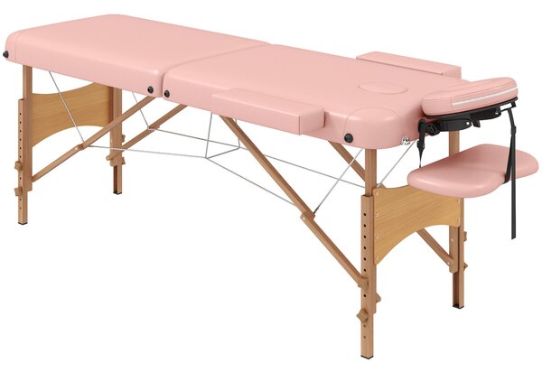 Skládací masážní stůl HOMCOM 210x81 cm Profesionální kosmetický stůl s odnímatelným hlavovým opěradlem, 2 zóny, rukojeť a dřevěný rám s nastavitelnou