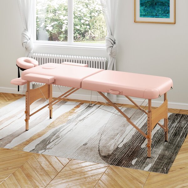 Skládací masážní stůl HOMCOM 210x81 cm Profesionální kosmetický stůl s odnímatelným hlavovým opěradlem, 2 zóny, rukojeť a dřevěný rám s nastavitelnou