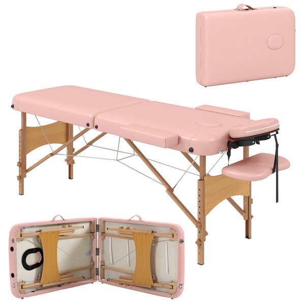 Skládací masážní stůl HOMCOM 210x81 cm Profesionální kosmetický stůl s odnímatelným hlavovým opěradlem, 2 zóny, rukojeť a dřevěný rám s nastavitelnou