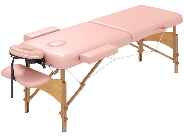 Skládací masážní stůl HOMCOM 210x81 cm Profesionální kosmetický stůl s odnímatelným hlavovým opěradlem, 2 zóny, rukojeť a dřevěný rám s nastavitelnou