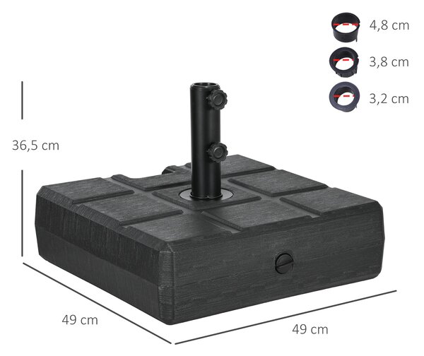 Outsunny Obdélníkový Stojan na Slunečník S Plněním 30 kg Vody a 40 kg Písku pro Tyč Parasolu Ø32/38/48 mm, Zahrada na Terase 49x49x36,5 cm Černá | Aos