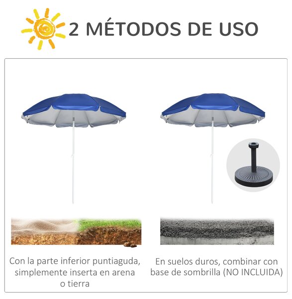 Plážový slunečník Outsunny s bočními panely Ø191x211 cm – slunečník s manuálním ovládáním sklonu, 2 kapsami a 2 okny pro zahradní bazén modrý | Aosom