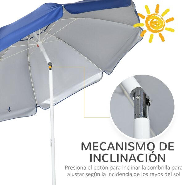 Plážový slunečník Outsunny s bočními panely Ø191x211 cm – slunečník s manuálním ovládáním sklonu, 2 kapsami a 2 okny pro zahradní bazén modrý | Aosom