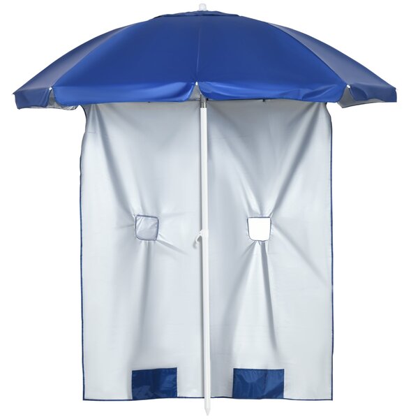 Plážový slunečník Outsunny s bočními panely Ø191x211 cm – slunečník s manuálním ovládáním sklonu, 2 kapsami a 2 okny pro zahradní bazén modrý | Aosom