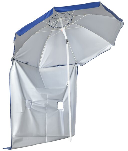 Plážový slunečník Outsunny s bočními panely Ø191x211 cm – slunečník s manuálním ovládáním sklonu, 2 kapsami a 2 okny pro zahradní bazén modrý | Aosom