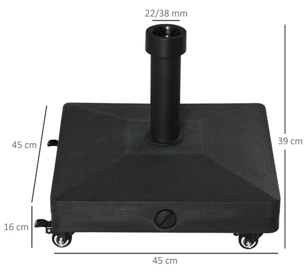 Outsunny Základna pro Slunečník s 4 Zámkovými Kolíky, Naplnitelný Stojan s 18 kg Písku nebo 16 kg Vody pro Zahradu, Terasu, Patio 45x45x39 cm Černá |