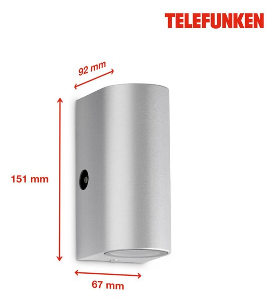 BRILONER TELEFUNKEN LED venkovní nástěnné svítidlo s čidlem, 15,1 cm, 10 W, stříbrná IP44 TF 307104TF