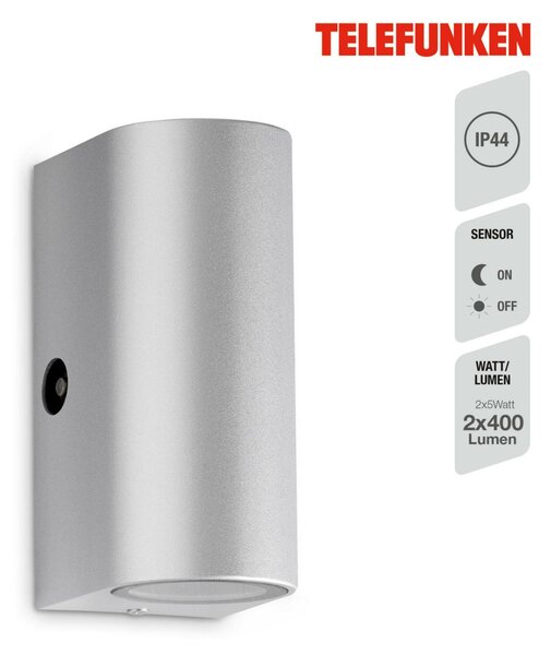 BRILONER TELEFUNKEN LED venkovní nástěnné svítidlo s čidlem, 15,1 cm, 10 W, stříbrná IP44 TF 307104TF