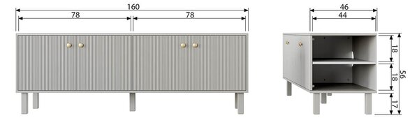 Tv skříňka badu 160 x 56 cm světle šedá