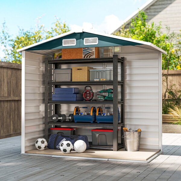 Skladový zahradní domek Outsunny 2,36 m² 213x120x194 cm s posíleným základem (podlaha NENÍ součástí) Dvojité posuvné dveře s zámkem a okny Tmavě zelen