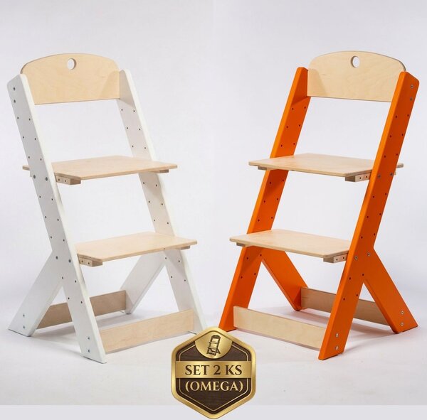 Lucas Wood Style - rostoucí židle OMEGA III zvýhodněný set 2 ks - bílá + oranžová