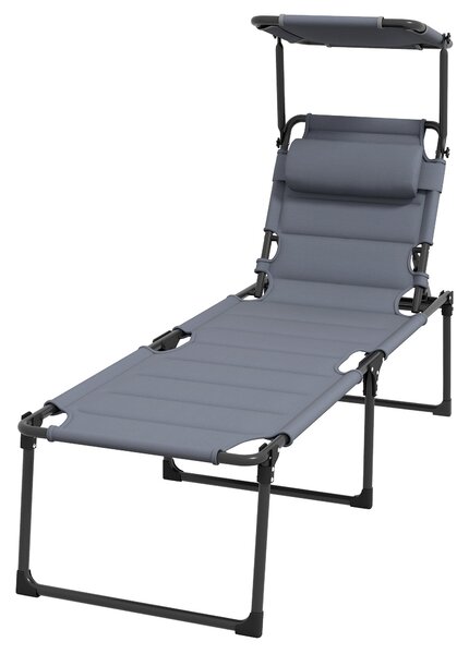 Skládací sluneční lehátko Outsunny s nastavitelnou stříškou a 4 úrovněmi nastavení opěradla pro terasu a bazén 70x200x45 cm Šedé | Aosom