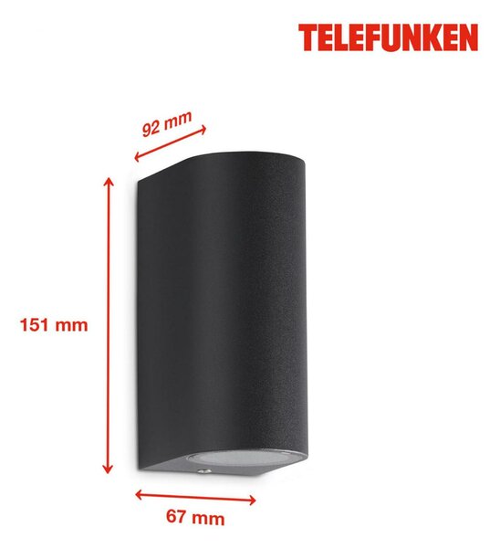 BRILONER TELEFUNKEN venkovní nástěnné svítidlo 15,1 cm 2xGU10 5W 400lm antracit IP44 TF 308005TF