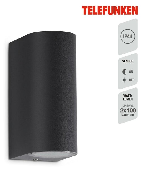 BRILONER TELEFUNKEN venkovní nástěnné svítidlo 15,1 cm 2xGU10 5W 400lm antracit IP44 TF 308005TF