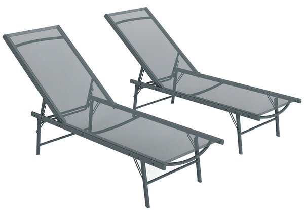 Outsunny Sada 2 Zahradních Lehátka - Outdoor Skládací Sluneční Lehátka S Nastavitelným Opěradlem V 5 Polohách A Kovovým Rámem, Prodyšné Mřížkové Sedad