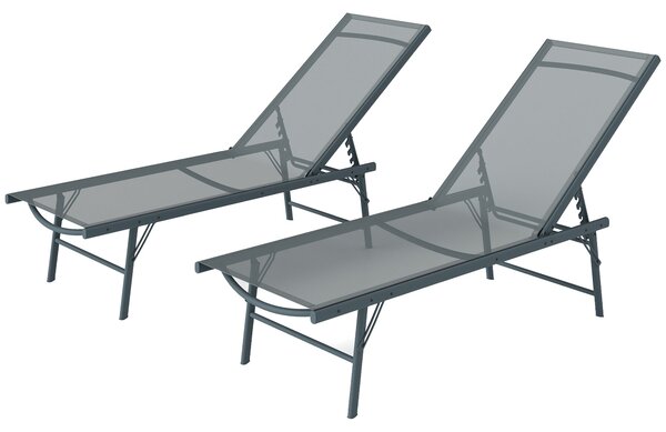 Outsunny Sada 2 Zahradních Lehátka - Outdoor Skládací Sluneční Lehátka S Nastavitelným Opěradlem V 5 Polohách A Kovovým Rámem, Prodyšné Mřížkové Sedad