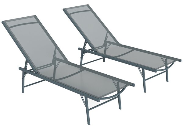 Outsunny Sada 2 Zahradních Lehátka - Outdoor Skládací Sluneční Lehátka S Nastavitelným Opěradlem V 5 Polohách A Kovovým Rámem, Prodyšné Mřížkové Sedad
