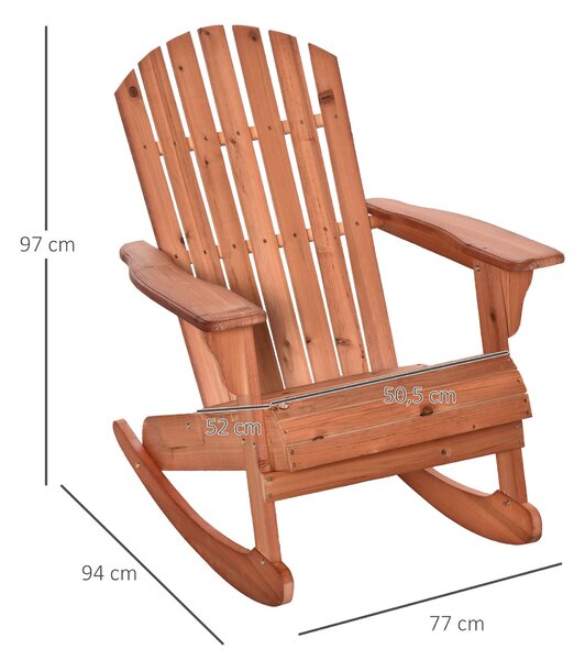 Outsunny Adirondack Dřevěné Houpací Křeslo Přírodní Dřevo 77x94x97 cm pro Zahradu, Terasu, Exteriér v Rustikálním Stylu, Nosnost 130 kg, Barva Teca |