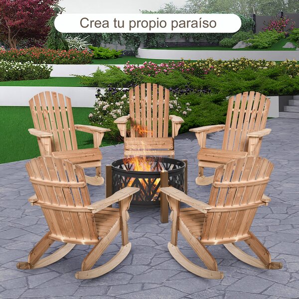 Outsunny Adirondack Dřevěné Houpací Křeslo Přírodní Dřevo 77x94x97 cm pro Zahradu, Terasu, Exteriér v Rustikálním Stylu, Nosnost 130 kg, Barva Teca |