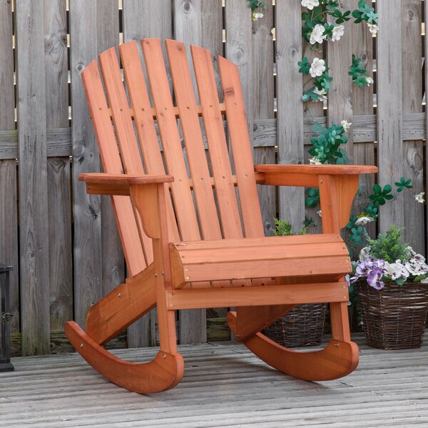 Outsunny Adirondack Dřevěné Houpací Křeslo Přírodní Dřevo 77x94x97 cm pro Zahradu, Terasu, Exteriér v Rustikálním Stylu, Nosnost 130 kg, Barva Teca |