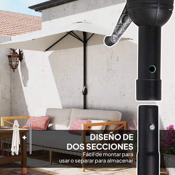 Outsunny Obdélníkový Parasol 230x130x245 cm Skládací Poloviční Parasol s Kličkou UV 30+ Ochrana Voděodolný Parasol pro Balkon Terasu Zahradu Krémový |
