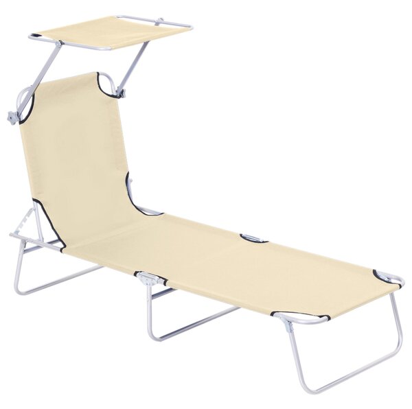 Skládací lehátko Outsunny pro venkovní zahradu s odnímatelnou a nastavitelnou stříškou, nastavitelné ve 4 úrovních pro terasu, bazén a patio 187x58x36