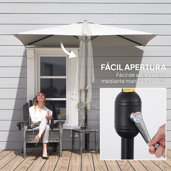 Outsunny Obdélníkový Parasol 230x130x245 cm Skládací Poloviční Parasol s Kličkou UV 30+ Ochrana Voděodolný Parasol pro Balkon Terasu Zahradu Krémový |