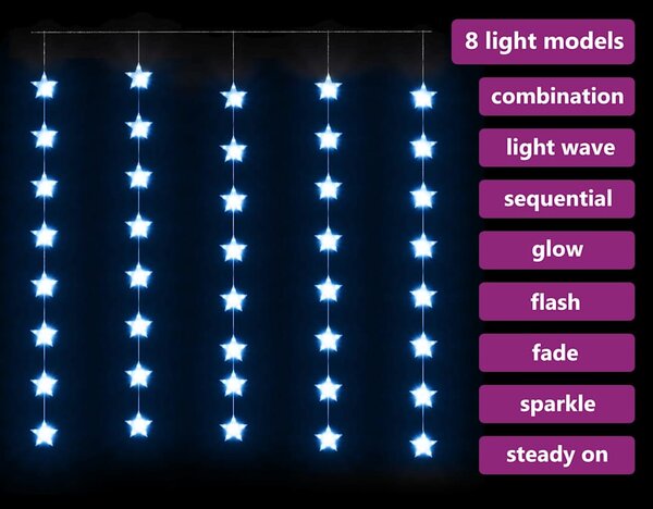 Světelný závěs hvězdičky 200 LED modré světlo 8 funkcí 328804