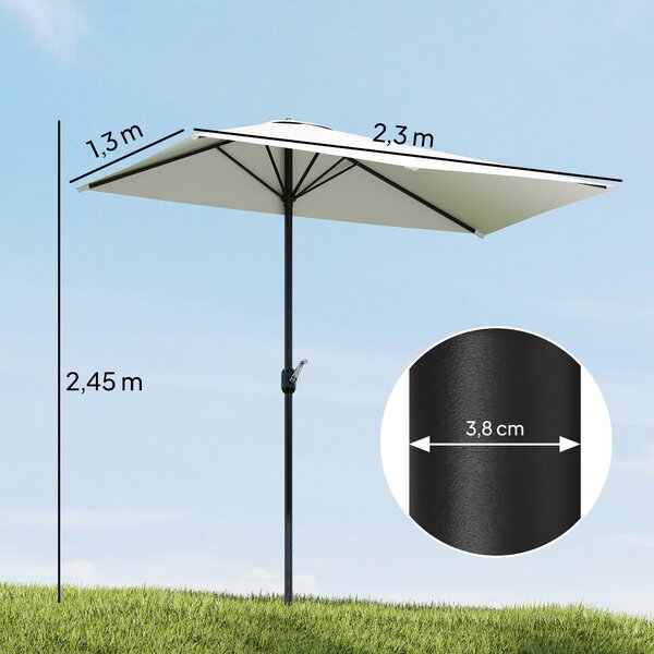 Outsunny Obdélníkový Parasol 230x130x245 cm Skládací Poloviční Parasol s Kličkou UV 30+ Ochrana Voděodolný Parasol pro Balkon Terasu Zahradu Krémový |